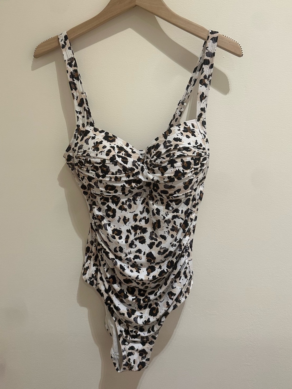 Animal Print One-Piece Swimsuit in White and Brown Large